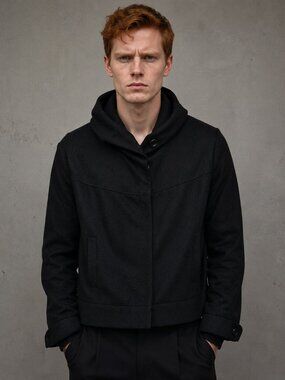 Mike & Chris Black Boiled Wool Sculptural Jacket Coat Large Made USA